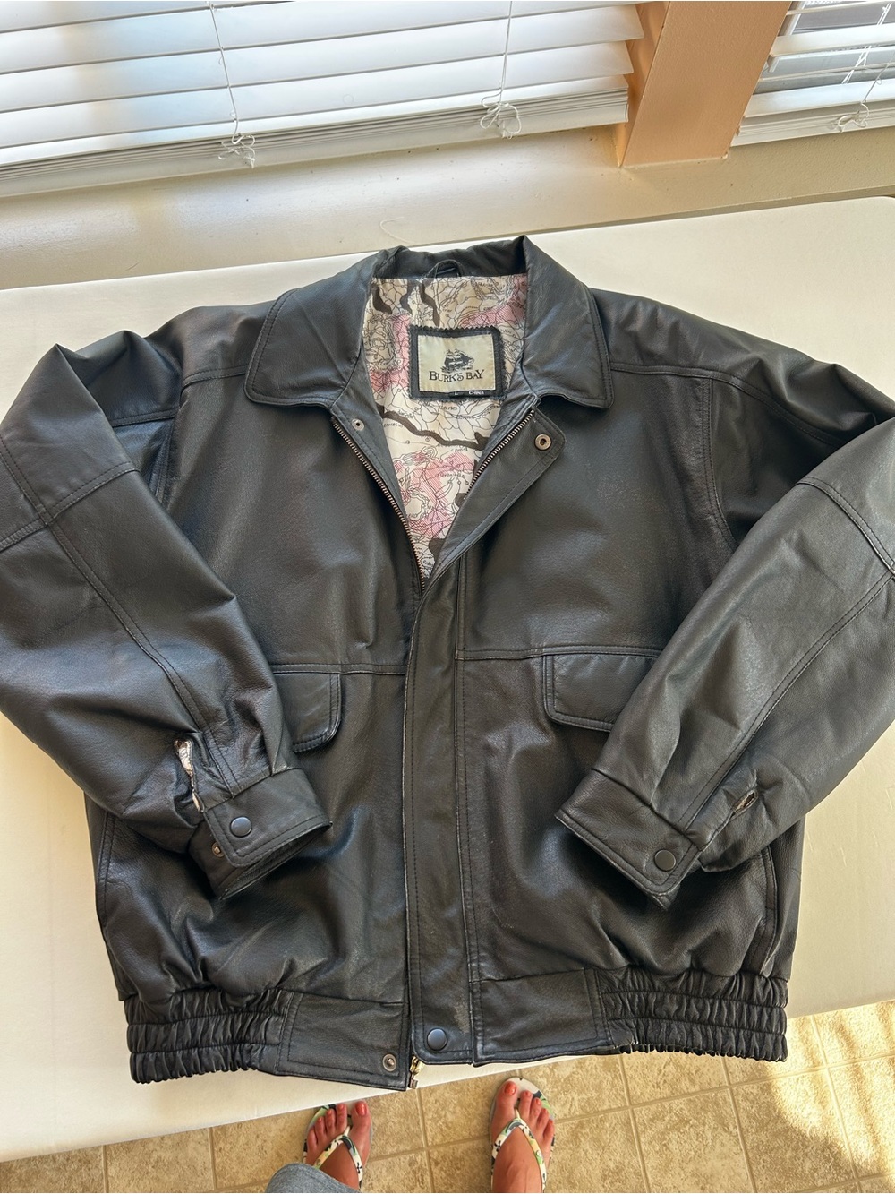 Black Leather Bomber Jacket by Burro Bay